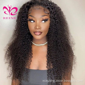 REINE Natural Human Hair Wigs For Black Women Brazilian Human Hair Frontal Lace  kinky curl Wig  double drawn human hair wigs